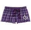 Purple sparkle ladies flannel pajama shorts that feature our International Symbol of Acceptance on the front left thigh