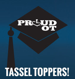 This ready to ship tassel topper is black with white lettering to match most graduation caps.