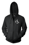 Black Heart Hooded Zip-Up. Tell everyone that you embrace and love life. Spread the conversation of social acceptance of disability with this hooded pullover!. Our trademarked International Symbol of Acceptance ("wheelchair heart symbol") boldly displayed over your heart.
