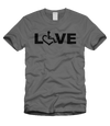Charcoal LOVE Tee. Tell everyone that you embrace and love life. Spread the conversation of social acceptance of disability with this t-shirt. Our trademarked International Symbol of Acceptance ("wheelchair heart symbol") replaces the O in the word LOVE boldly displayed on your chest.