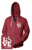 Cranberry hooded zip-up. Our trademarked International Symbol of Acceptance ("wheelchair heart symbol") is featured proudly on your item