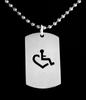 Sterling Silver Dog Tag Ball Chain Necklace. The sterling silver dog tag pendant on this necklace features a cutout of our trademarked International Symbol of Acceptance (Wheelchair Heart). Item is individually handcrafted and will last forever.
