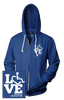 Lapis blue hooded zip-up. Our trademarked International Symbol of Acceptance ("wheelchair heart symbol") is featured proudly on your item