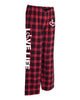 Red/black flannel pajama pants that feature our trademarked International Symbol of Acceptance on the front left thigh and our "Love Life" slogan down the right pant leg.