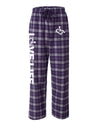 Purple flannel pajama pants that feature our trademarked International Symbol of Acceptance on the front left thigh and our "Love Life" slogan down the right pant leg.