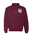 Maroon quarter zip. Our trademarked International Symbol of Acceptance ("wheelchair heart symbol") replaces the "O" in the word "LOVE" in the phrase "LOVE Nursing."