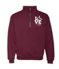 Maroon quarter zip. Our trademarked International Symbol of Acceptance ("wheelchair heart symbol") replaces the "O" in the word "LOVE" in the phrase "LOVE Occupational Therapy."