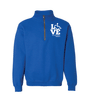 Royal blue quarter zip. Our trademarked International Symbol of Acceptance ("wheelchair heart symbol") replaces the "O" in the word "LOVE" in the phrase "LOVE Occupational Therapy."