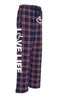 Orange/navy flannel pajama pants that feature our trademarked International Symbol of Acceptance on the front left thigh and our "Love Life" slogan down the right pant leg.