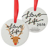 2016 Edition. The 2016 ornament features a reindeer tangled up in holiday lights with our "Love Life" slogan! Each ornament will come in a white gift box.