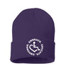 Purple knit beanie hat w/ cuff featuring our Circle of 3E Love embroidered with white threads!