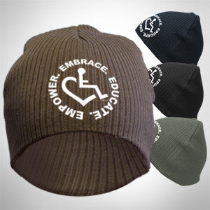Adult fitted skullcap beanie featuring our Circle of 3E Love embroidered with white threads! Available in brown, navy, black or dark grey.