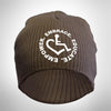 Brown fitted skullcap beanie featuring our Circle of 3E Love embroidered with white threads!