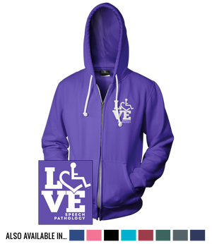 Tell everyone how proud you are to embrace and love life. Spread the conversation of social acceptance of disability with this hooded zip-up. Our trademarked International Symbol of Acceptance ("wheelchair heart symbol") is featured proudly on your item