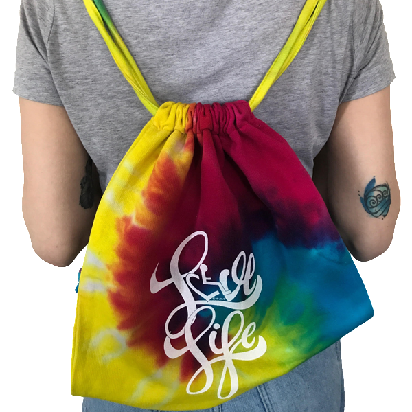 Love Life Script Tie-Dye Drawstring Bags
