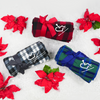 3E Love plaid fleece blankets embroidered with the International Symbol of Acceptance in white. Available in: grey/white, green/blue, navy/white, and red/black.