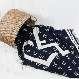 Navy and White 3E Love tapestry blanket featuring the International Symbol of Acceptance