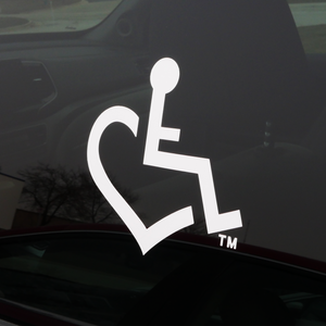 Take the International Symbol of Acceptance on the road with this window decal in white.