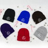 Adult knit beanie hat w/ cuff featuring our Circle of 3E Love embroidered with white threads. Beanies available in dark grey, royal blue, brown, purple, cardinal red and light heather grey.