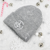 Light Heather Grey, Adult knit beanie hat w/ cuff featuring our Circle of 3E Love embroidered with white threads