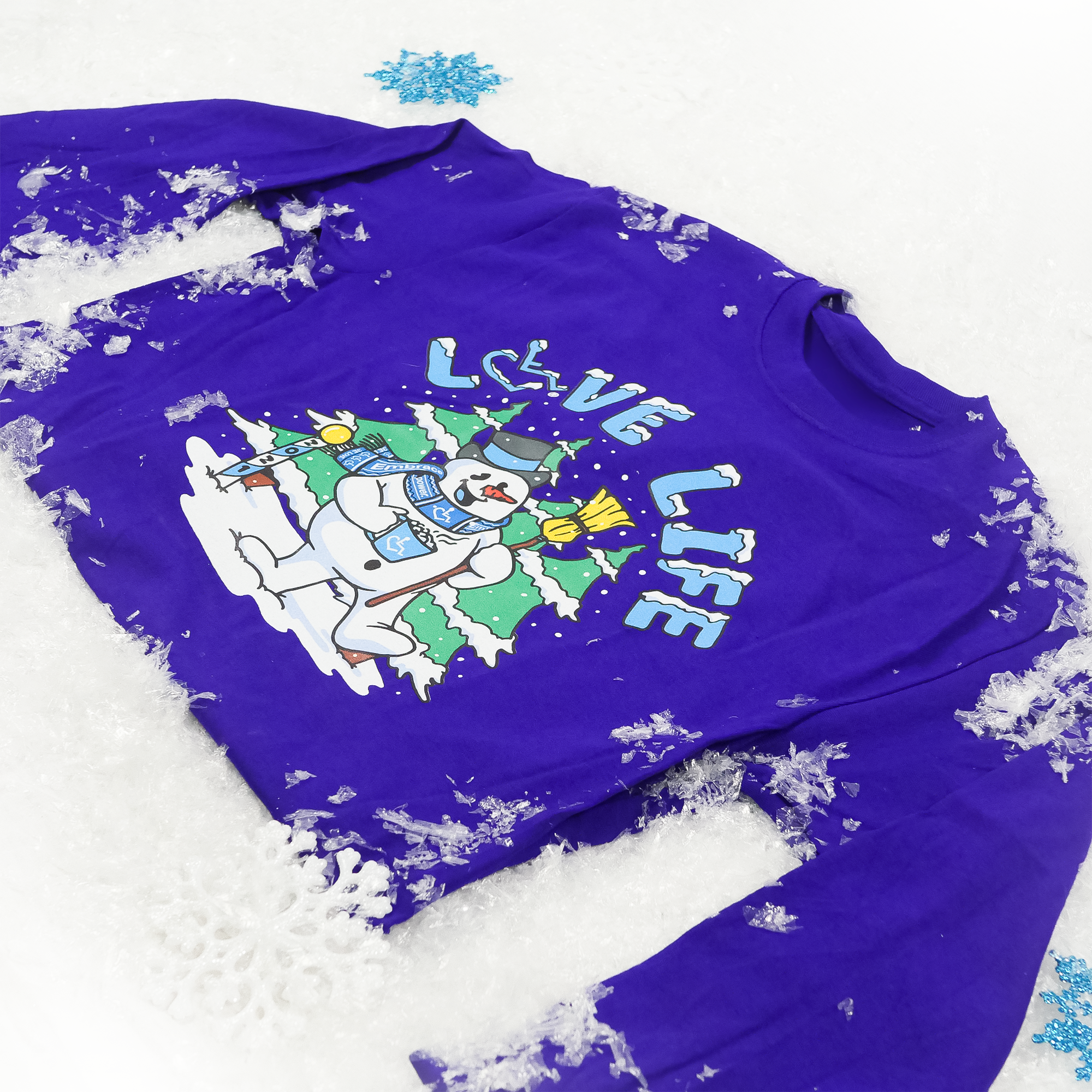 Detail shot of 2021's limited edition long-sleeve t-shirt holiday design