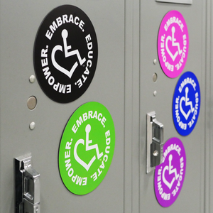 5" diameter round magnet displaying our International Symbol of Acceptance. Available in black, royal blue, pink, purple and green.
