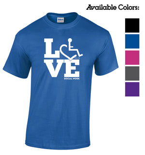 Tell everyone how proud you are to embrace and love life. Spread the conversation of social acceptance of disability with this t-shirt. Our trademarked International Symbol of Acceptance ("wheelchair heart symbol") is featured proudly on your item