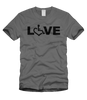 Charcoal LOVE Tee. Tell everyone that you embrace and love life. Spread the conversation of social acceptance of disability with this t-shirt. Our trademarked International Symbol of Acceptance ("wheelchair heart symbol") replaces the O in the word LOVE boldly displayed on your chest.