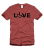 Heather Cardinal LOVE Tee. Tell everyone that you embrace and love life. Spread the conversation of social acceptance of disability with this t-shirt. Our trademarked International Symbol of Acceptance ("wheelchair heart symbol") replaces the O in the word LOVE boldly displayed on your chest.