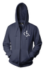 Navy Blue Heart Hooded Zip-Up. Tell everyone that you embrace and love life. Spread the conversation of social acceptance of disability with this hooded pullover!. Our trademarked International Symbol of Acceptance ("wheelchair heart symbol") boldly displayed over your heart.