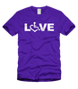 Purple LOVE Tee. Tell everyone that you embrace and love life. Spread the conversation of social acceptance of disability with this t-shirt. Our trademarked International Symbol of Acceptance ("wheelchair heart symbol") replaces the O in the word LOVE boldly displayed on your chest.