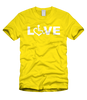 Sunshine Yellow LOVE Tee. Tell everyone that you embrace and love life. Spread the conversation of social acceptance of disability with this t-shirt. Our trademarked International Symbol of Acceptance ("wheelchair heart symbol") replaces the O in the word LOVE boldly displayed on your chest.